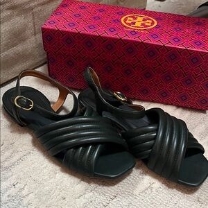 Tory Burch Kira quilted sandals Dark Green Leather